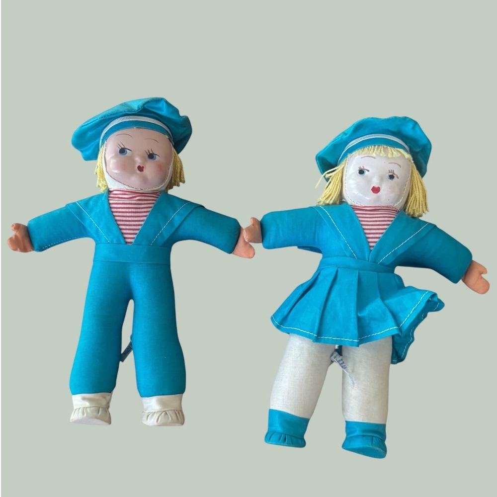 Vintage 1960's 2 Sailor Cloth Dolls Made in Hungary EUC
Celluloid Faces  8"